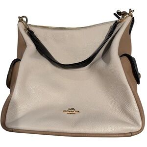 Coach Women's Black, Cream, and Tan Leather Shoulder Bag